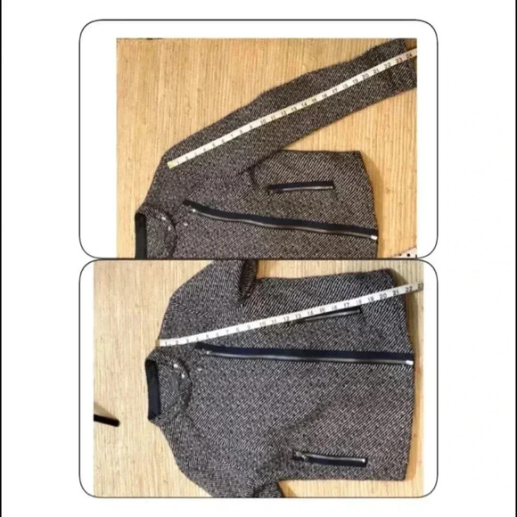 Gap Jacket Tweed Navy & White Herringbone Crew Neck Asymmetrical Size Small - Picture 7 of 7